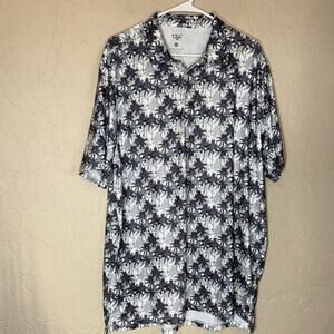 1764 palm tree print gold polo